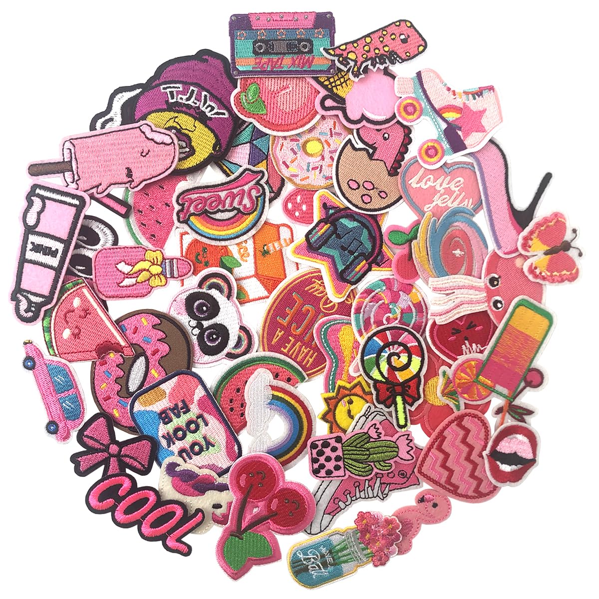 ZESION 50 Pcs Pink Iron-on Patches Applique, Iron on/Sew on Clothing for Boys and Girls