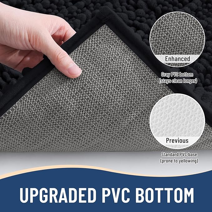 Arotive Luxury Chenille Bathroom Rug Mat, Extra Soft Thick Absorbent Shaggy Bath Rugs, Non-Slip Machine Wash Dry, Plush Bath Mats for Bathroom, Shower and Tub, 40x32, Black