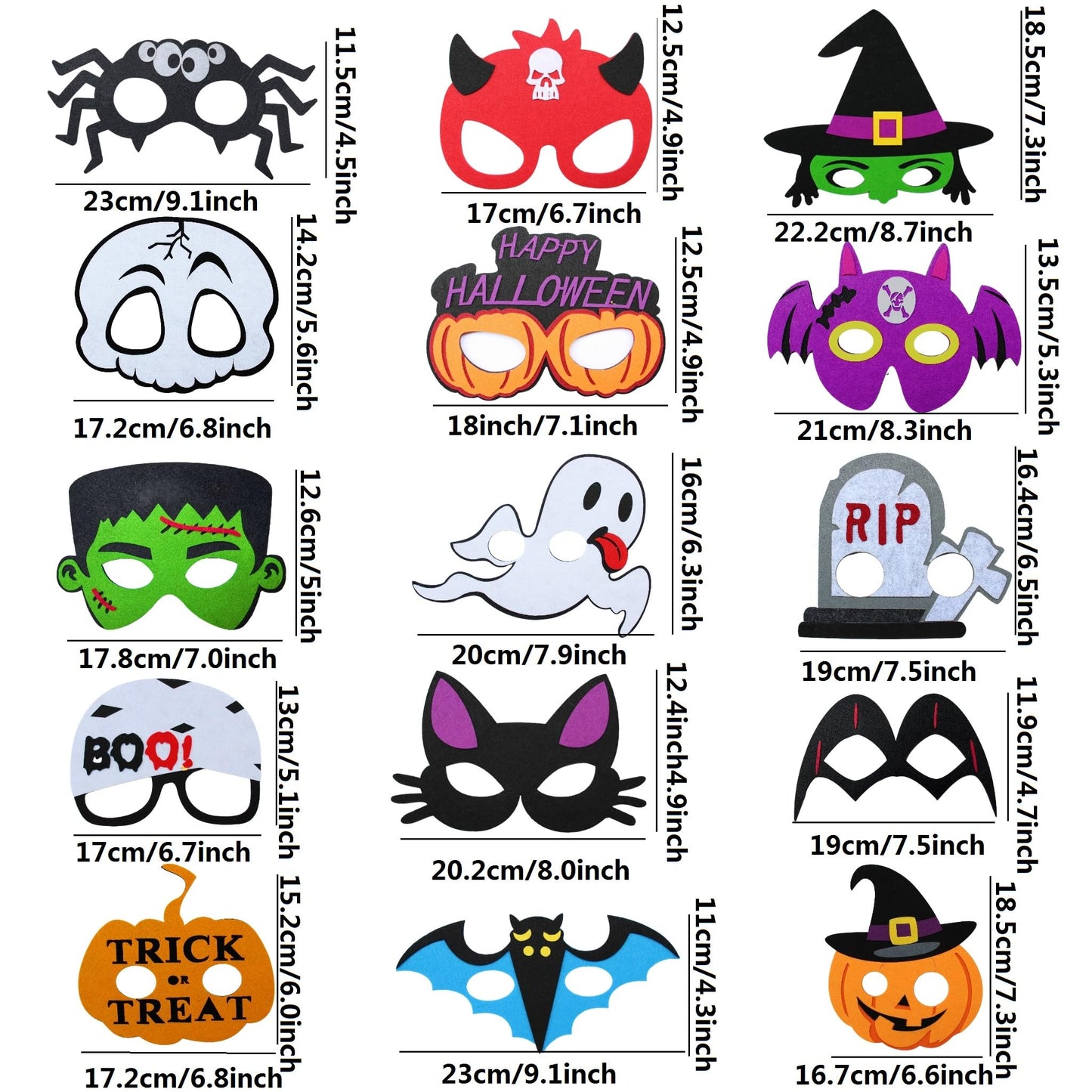 WOLHOWLTD 15pcs Felt Halloween Mask NO DIY Cat Witch Pumpkin Vampire Ghost Costume Accessories for Halloween Party Favors (15)