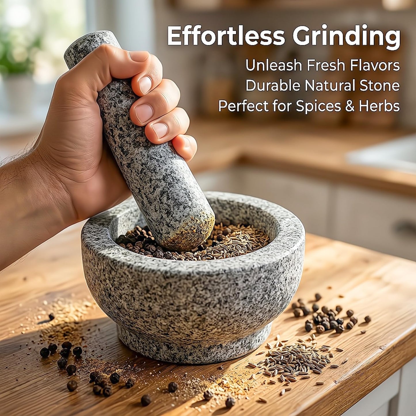 Granite Pestle Only Replacement, Heavy Unpolished Stone Pestle for Mortar and Pestle Set, Large 6.5 Inch Spice Grinder, Herb Crusher, Guacamole Masher (Mortar Bowl Not Included)
