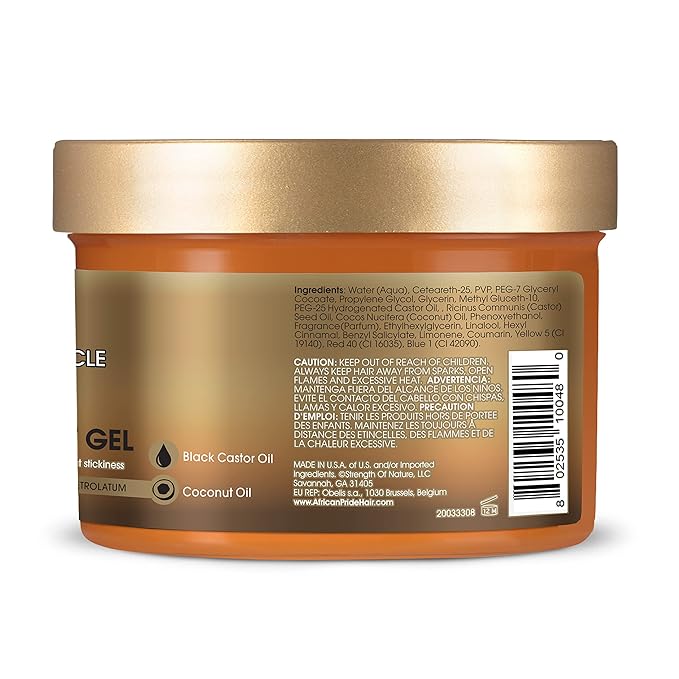 African Pride Black Castor Miracle Extra Hold Braid, Loc, Twist Gel - Extreme Hold Braiding Hair Gel, Edge Control & Tames Frizz, No Flake | Natural Ingredients, Coconut Oil | 8oz