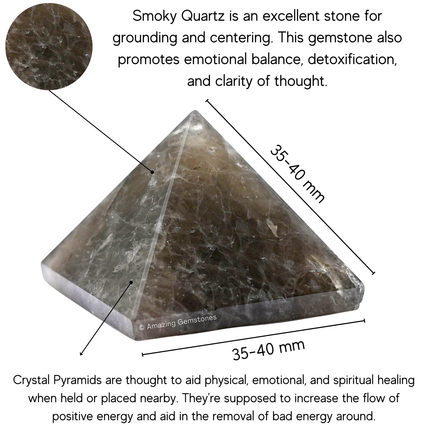 Amazing Gemstone Smoky Quartz Pyramid Crystal Healing Stones - 1.5" Great Pyramid Figurine of Natural Stone Pyramid for Meditation, Reiki, Chakra Balancing and Crystal Pyramids Grid