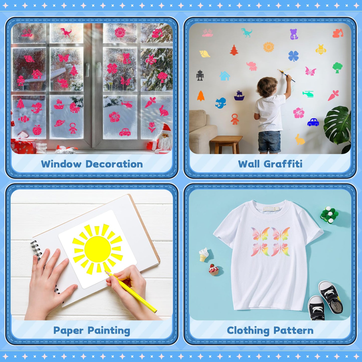 Stencils for Kids, Drawing Stencils for Painting Crafts Reusable Washable Large Art Paint Stencil Primary Shape Template for Fabric Wall Paper (36)