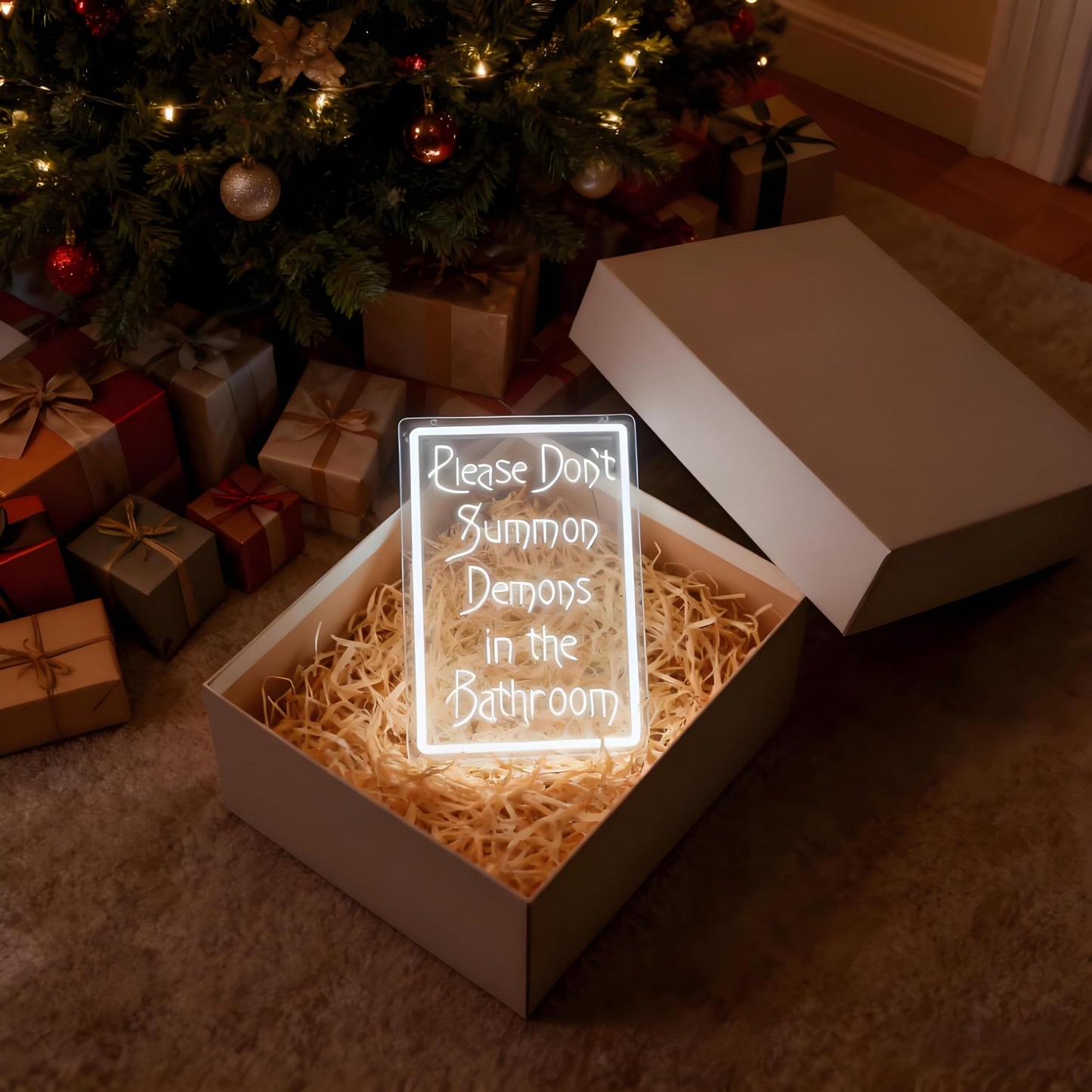 Please Don't Summon Demons in the Bathroom Neon Sign, LED Light Up Wall Sign, USB Powered Decorative Neon Light, Bathroom Bedroom Home Wall Decor, Funny Party Art Decor Gift for Adults Teens