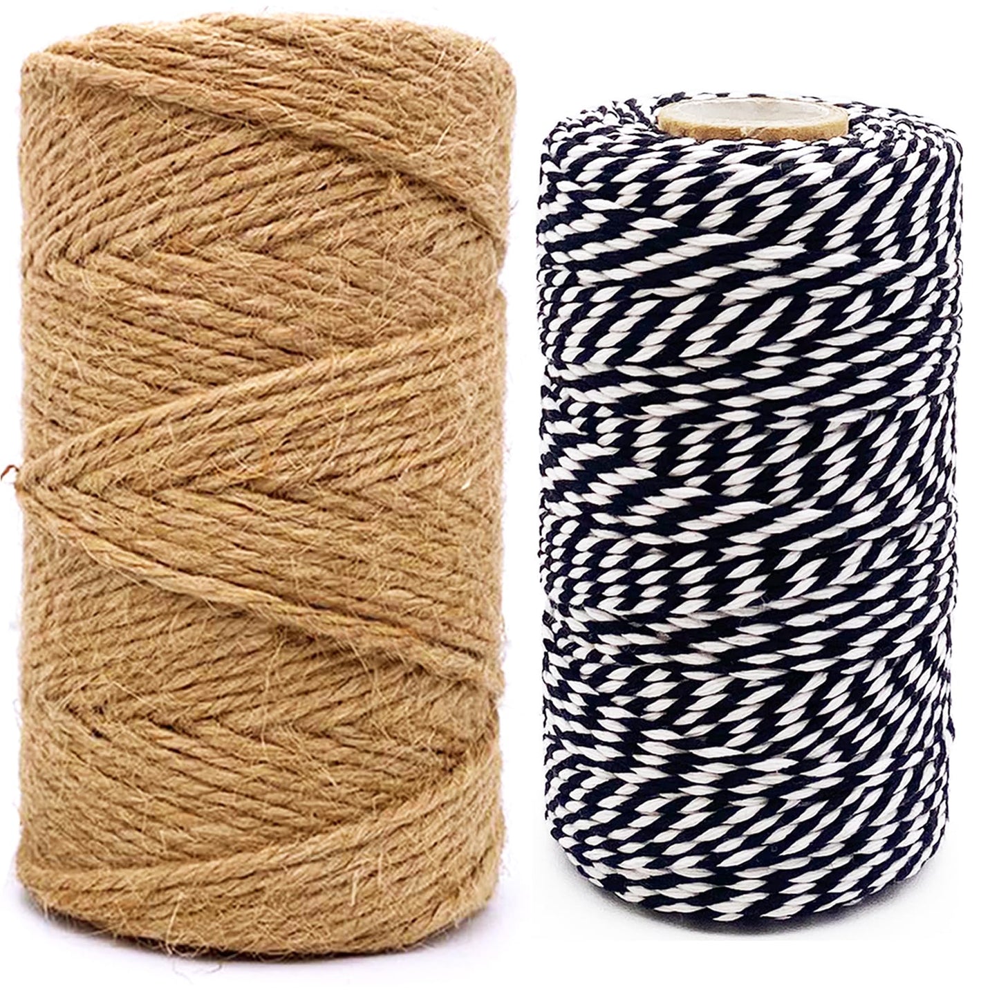 Twine String for Crafts,2.5mm Jute String and Black and White Cotton Twine for Arts Crafts,328 Feet Per Roll