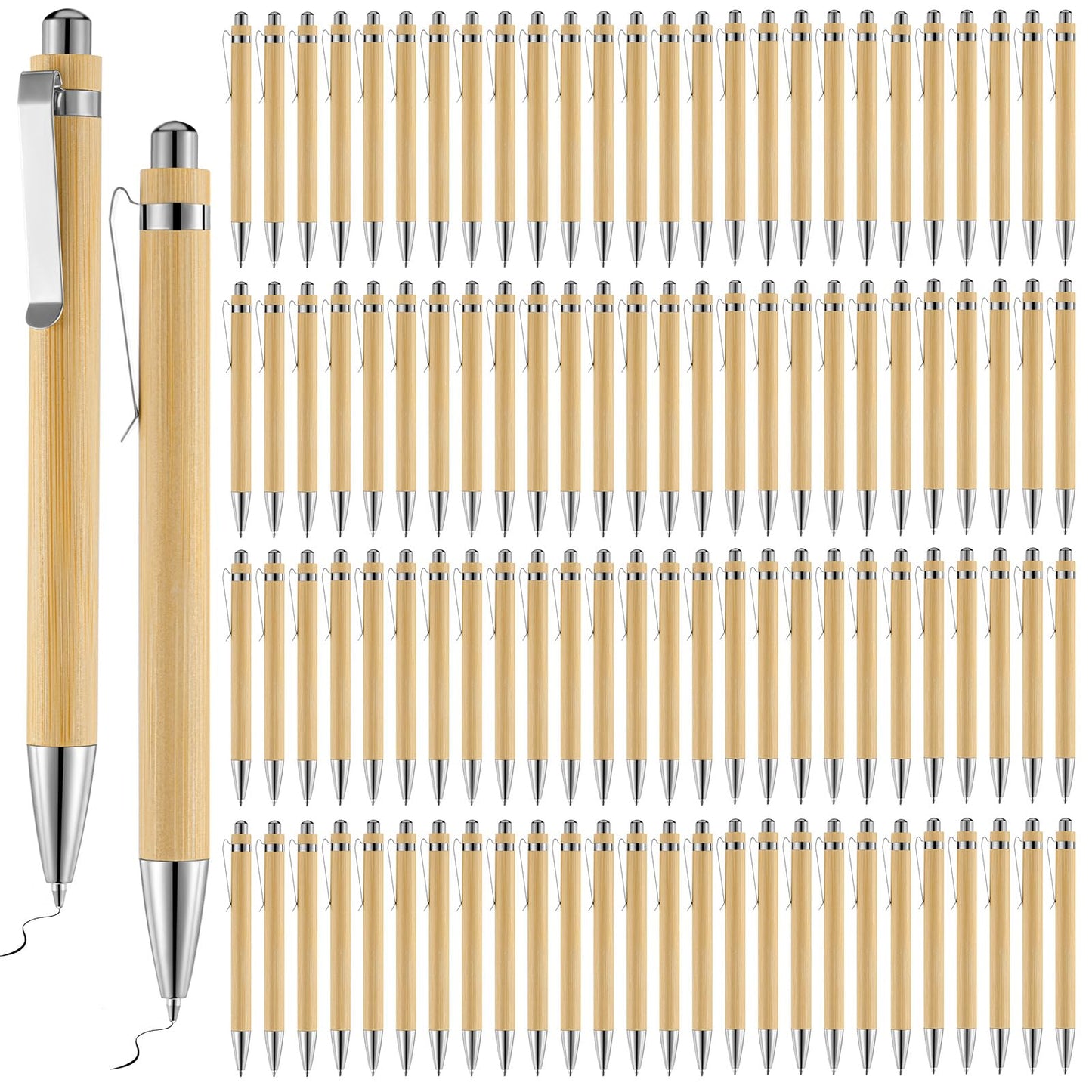 Maitys 500 Pcs Bamboo Ballpoint Pens Bulk Wooden Retractable, Black Ink, 1mm Engraving Wooden Pen Customizable Gift Bulk