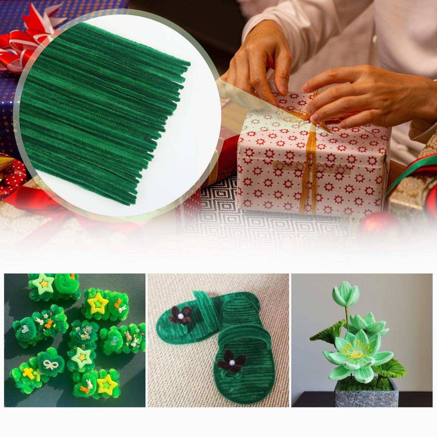 TOAOB 100pcs Long Pipe Cleaners Green Overlength Chenille Stems 24 Inch Fuzzy Sticks Craft Supplies for DIY Art Craft Projects Home Decorations