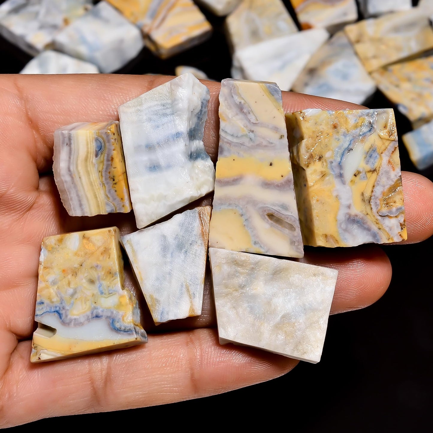 Natural Blue Scheelite Raw Slice Gemstone- Healing Crystals for DIY Jewelry Making -Loose Natural Cabochon -Perfect for Crafting Unique Jewelry Designs (5 pcs, 25-35 mm)