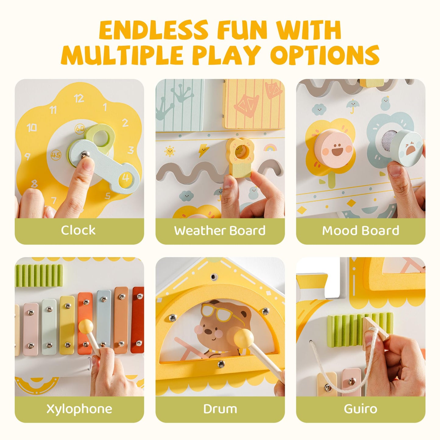 ROBUD Activity Wall Busy Board, Spring Train Montessori Busy Board, 12-in-1 Wooden Sensory Wall Panel, Montessori Sensory Wall Panel for Boys & Girls, Ideal for Toddler Playroom Nursery Classroom