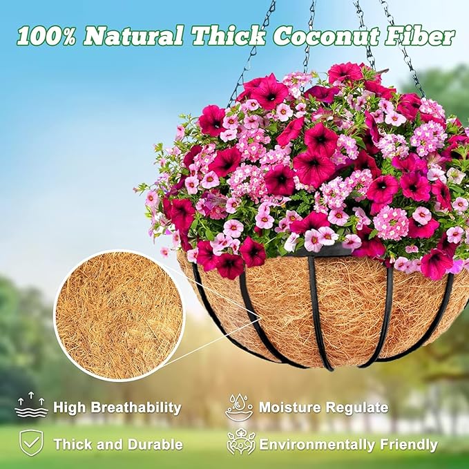 Y&M Pack of 4 12" Pre-Formed Round Coco Fiber Coco Liner Hanging Basket Liners,Coco Replacement Liner for Hanging Basket