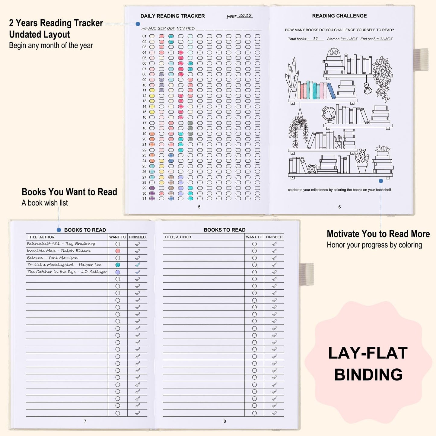 Comkiso Reading Journal for Book Lovers - 75 Book Journal Reading Log for Book Tracking, A5 Linen Book Review Journal with TBR Tracker List, Ratings, Challenges, Prompts, and Index - Beige
