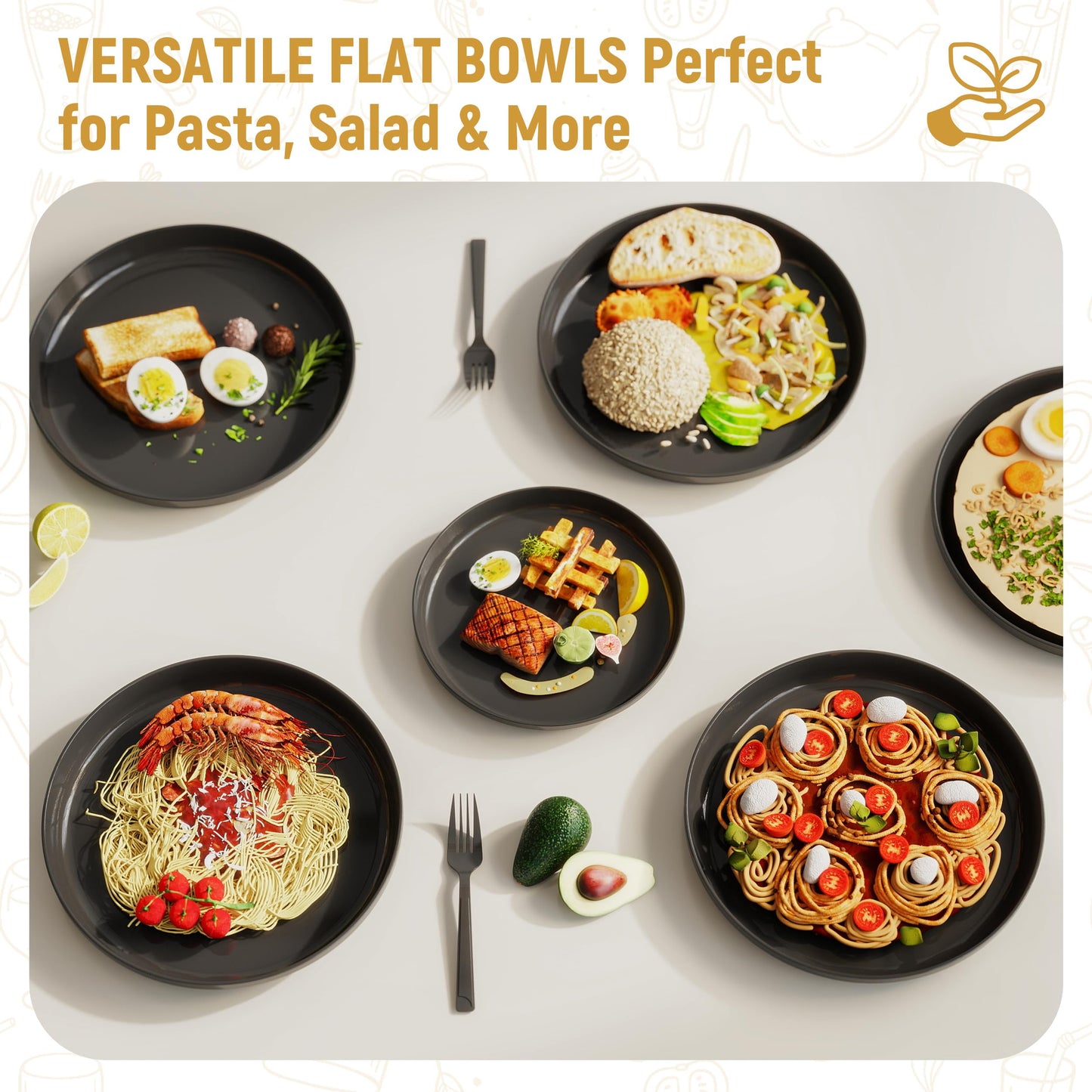 ZIVONA 40 Piece Apartment Essentials Dinnerware Set, Stackable Space-Saving Plates & Large Flat Bowls (Pasta/Salad), Modern Matte Unbreakable Plastic Dishes, Microwave Safe, Pastel