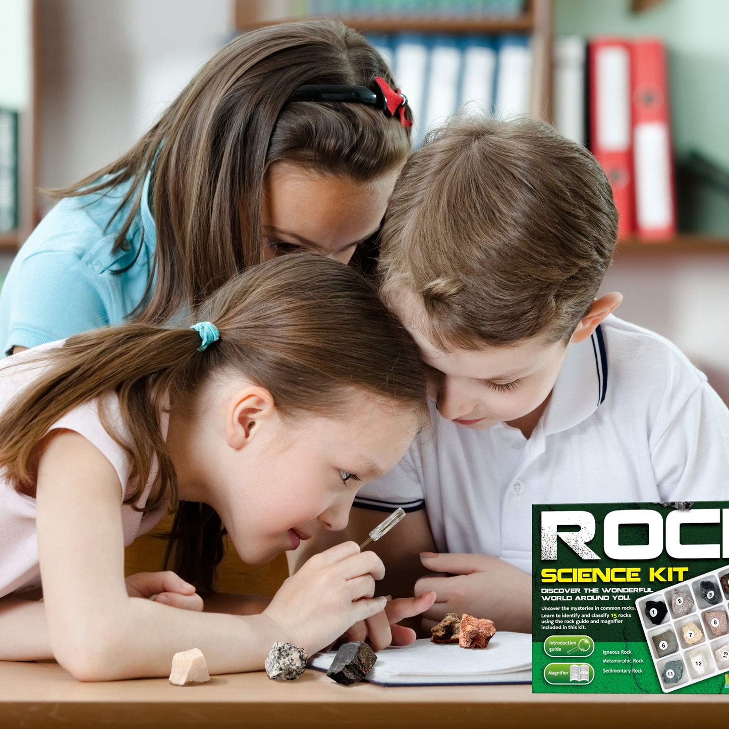 Rock & Stone Collection 15 PCS with Collector Box, STEM Toy Science Kit Geology Mineral Specimens Gift Presents for Kid Geologists