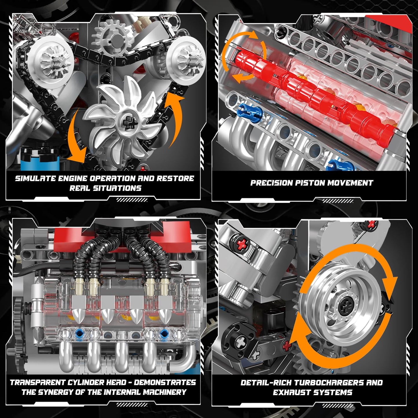 Mould King 10171 V8 Engine Model Kit, Mini V8 Engine Kits That Runs, Build Your Own Car Model Engine with Motor, Collectible Building Blocks for Adults, DIY STEM Construction Toys for Display