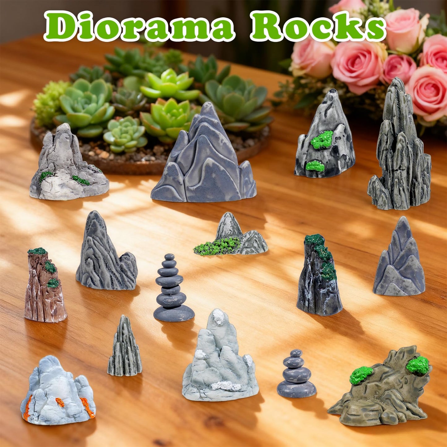Warmtree 18 Pcs Diorama Rocks Fake Rock Miniature Stone Statue for Diorama Supplies, Micro Train Landscape, Railway Sand Table, Zen Garden Accessories