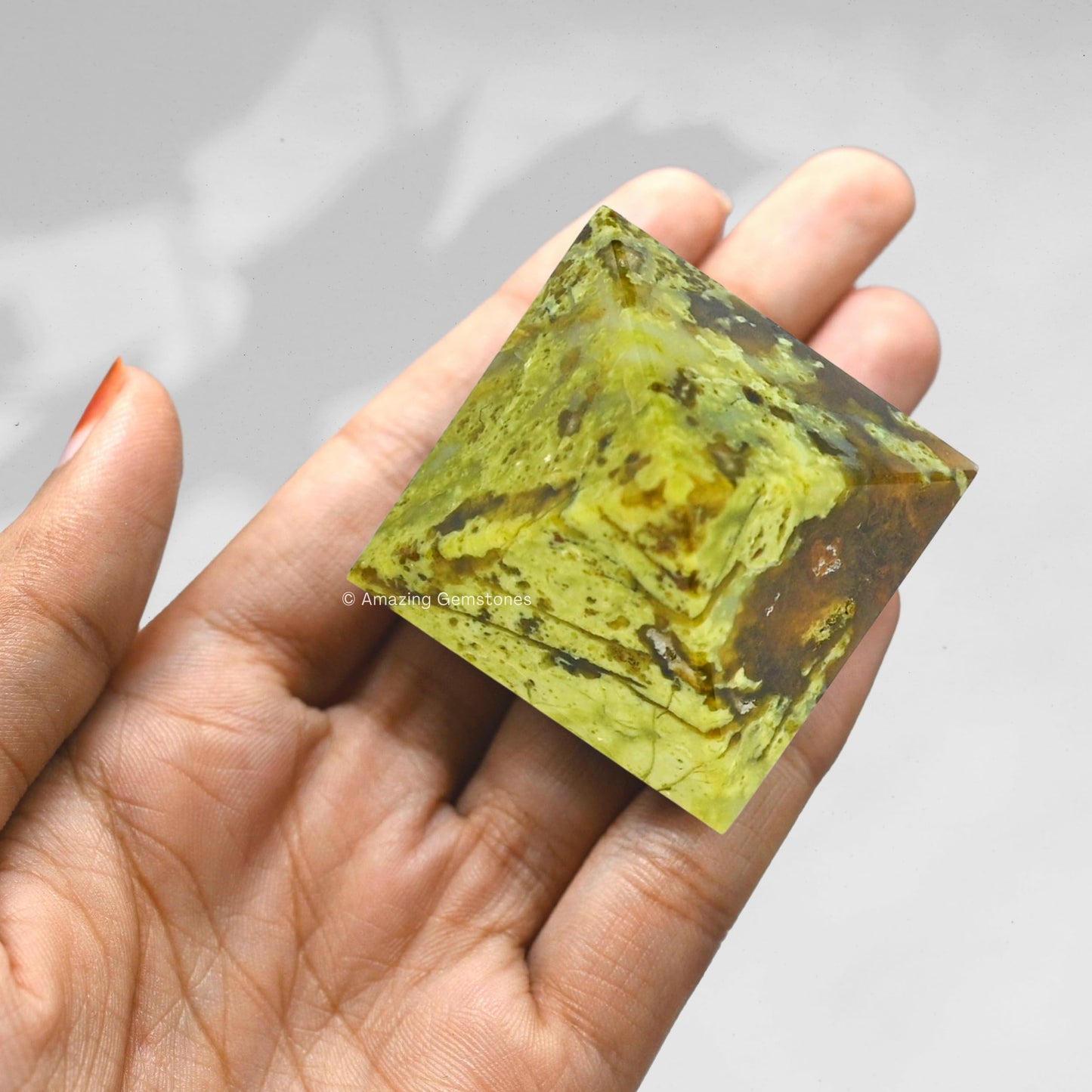 Amazing Gemstone Green Opal Pyramid Crystal Healing Stones - 1.5" Great Pyramid Figurine of Natural Stone Pyramid for Meditation, Reiki, Chakra Balancing and Crystal Pyramids Grid