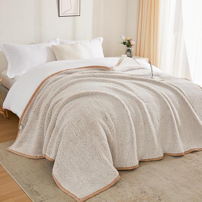 EMME Fuzzy Blanket Soft Fleece Throw Blankets for Women, Fluffy Sherpa Throws(Khaki,108"x90")