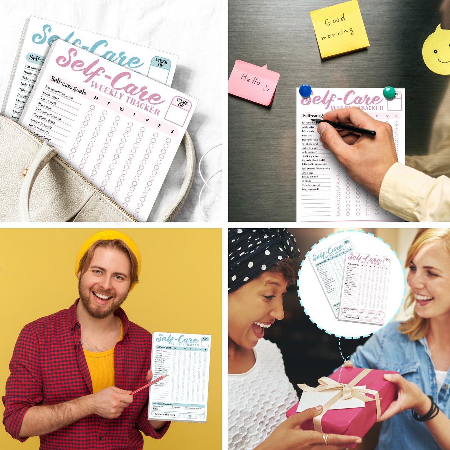 Qilery 2 Pack Self Care Weekly Tracker Pad Self Care Checklist Note Pad 6 x 9 Inches Pastel Blue Pink Tracker Mental Health Wellness Planner
