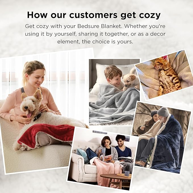 Bedsure Sherpa Fleece Blankets King Size for Bed - Thick and Warm, Soft Fuzzy Plush King Blanket for Winter, Grey, 108x90 Inches