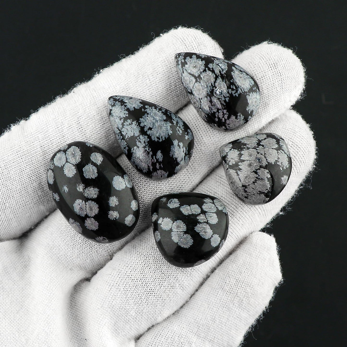 CRYSTALIS Wholesale 5pcs Natural Snowflake-Obsidian Loose Gemstone Bulk Cabochons Jewelry Making Supply, Chakra Healing Polished Stones, Wire Wrapping, DIY, Gem Collection, Mix-Shape, 15-20mm