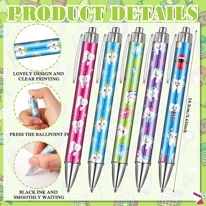 50 Sets Dental Assistant Gifts Dental Hygienist Gifts Teeth Themed Ballpoint Pens with Thanks Cards Bulk for Coworkers Women Doctor Nurse Graduation Accessories Dentist Office Staffs Favors