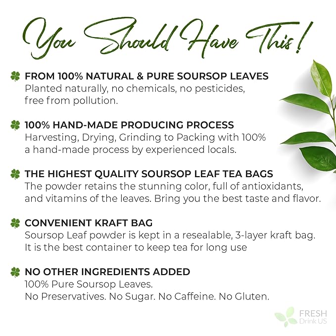 FreshDrinkUS, Premium 10oz Soursop Leaf Powder, 100% Natural and Pure from Soursop Graviola Leaves, Hoja Guanabana, No Additives, No Gluten, No Sugar, Vegan