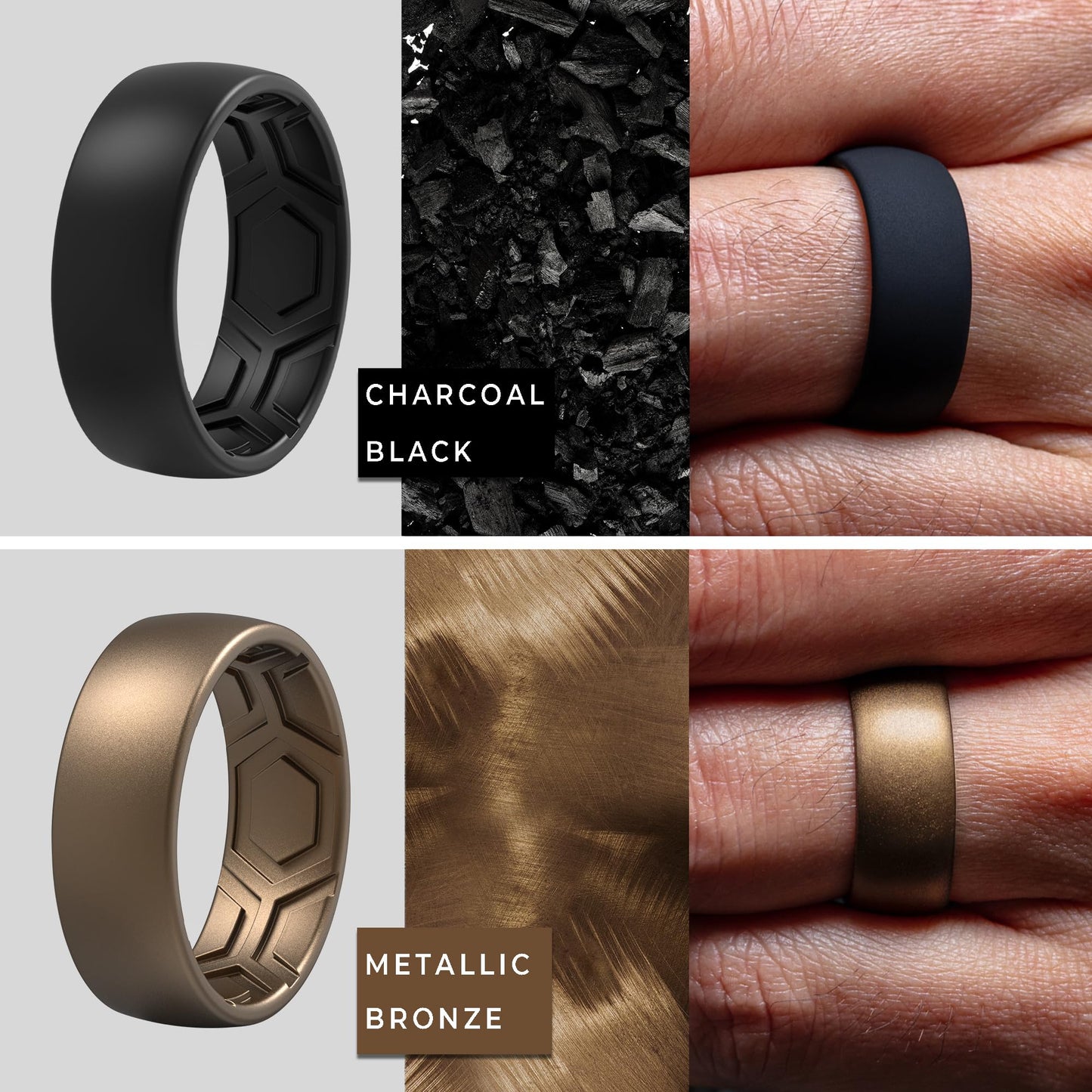 ThunderFit Men's Patterned Silicone Rings, 8mm Wide 2.2mm Thick Rubber Bands,Variety Multipack 1,4,7