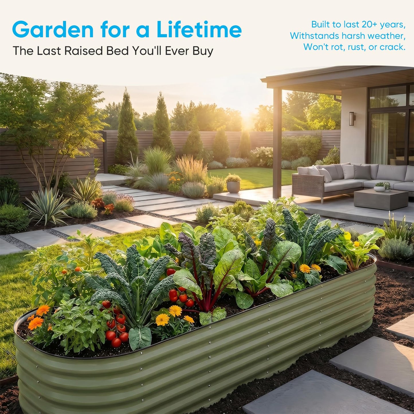 TABU Galvanized Raised Garden Bed Outdoor, 8x4x1.5 Ft Metal Planter Box with Anti-Cutting Edge, Rust-Resistant Garden Bed Kit for Outdoor Gardening, for Vegetables, Flowers, Herbs, Green