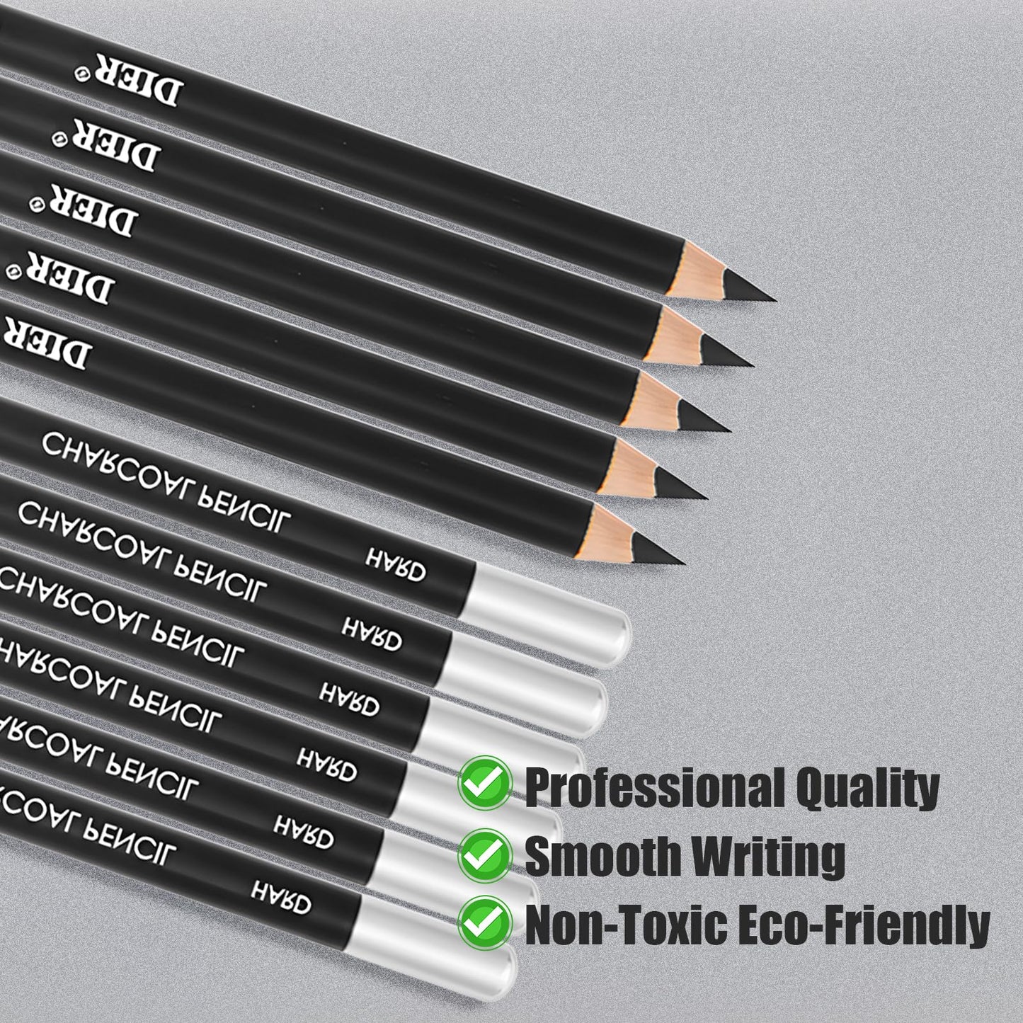 Geyoga 36 Pcs Professional Charcoal Pencils Soft, Medium and Hard for Drawing Charcoal Pencils for Sketching Shading Drawing Blending Portrait (Black,Assorted)