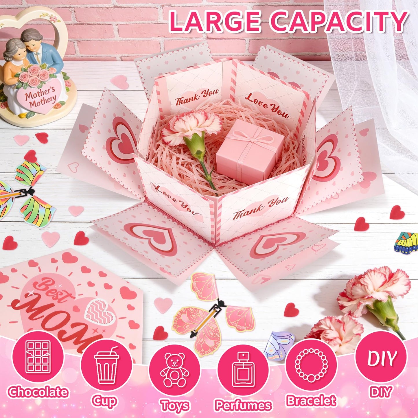 Sereliy Flying Butterfly Surprise Gift Box, Mother’s Day Explosion Box with 12pcs Flying Butterflies & Confetti, Large DIY Explosion Gift for Mothers Birthday