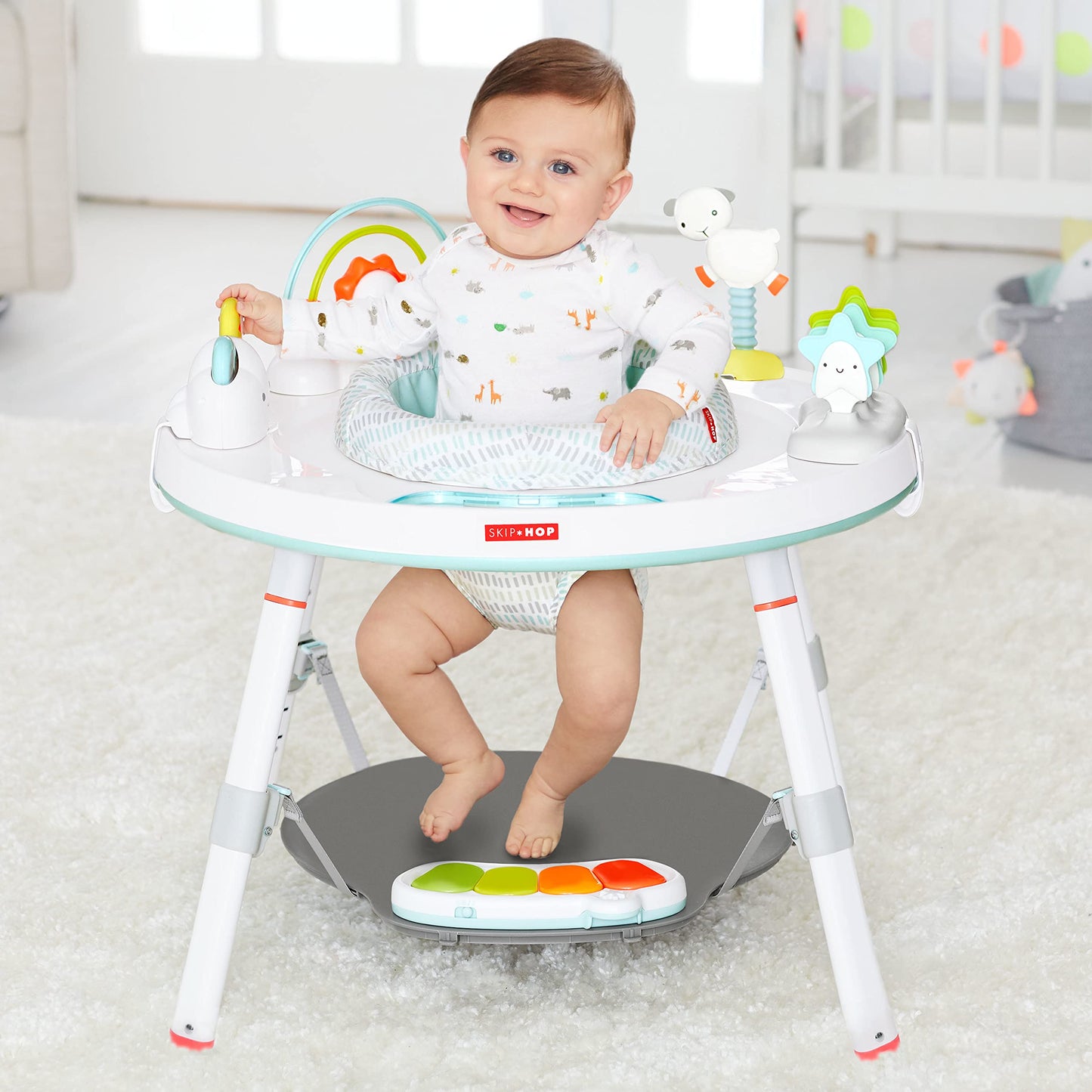 Skip Hop Gift Set of 3 in 1 Baby Activity Center, 4mo+, Silver Lining Cloud + Skip Hop 3-Stage Developmental Learning Crawl Toy, Explore & More Follow-Me Bee