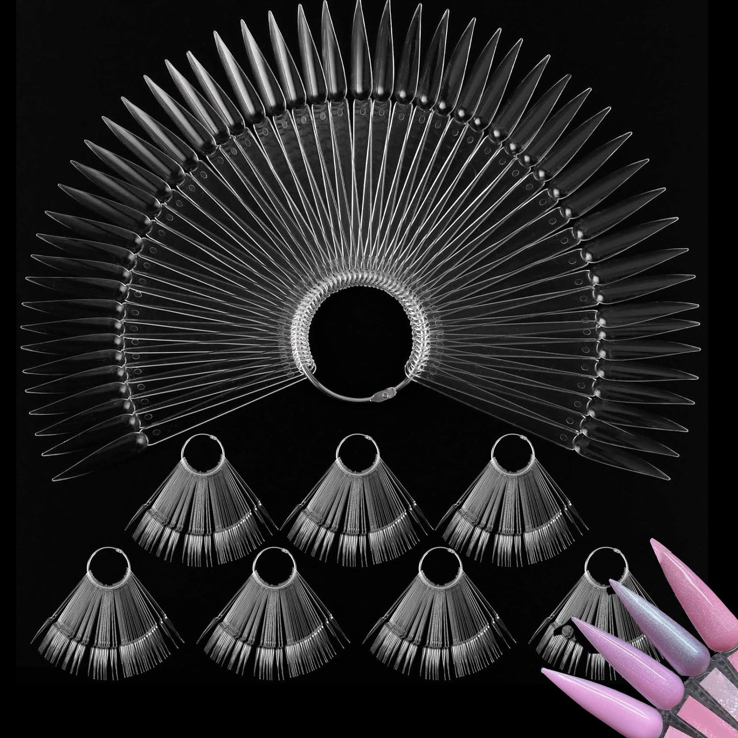 Kinjoek 8 Set Total 400 Pointed Tips Clear Nail Swatches Sticks Nail Art Supplies Practice Display Board for Nail Art Polish Display and Home DIY,transparent