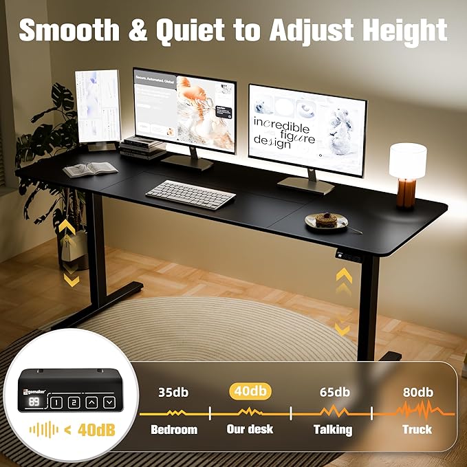 ERGOMAKER Electric Standing Desk, 67" x 23.6" Height Adjustable Sit Stand Desk with Splice Board for Home Office, Computer Table Memory Preset (Black Frame, Black Desktop)