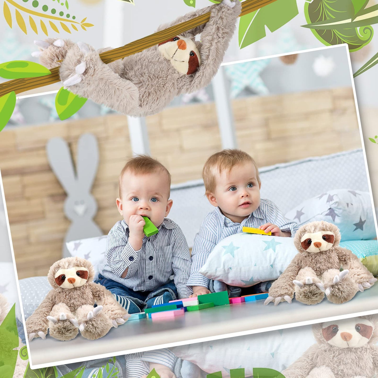 Yinder 3 Pcs Hanging Sloth Stuffed Animal 18 Inch Large Sloth Doll Plush Wild Three Toed Sloth Plush Soft Cute Sloth Gift with Hook and Loop Long Arm Leg for Huggable Birthday Party Favor Gift