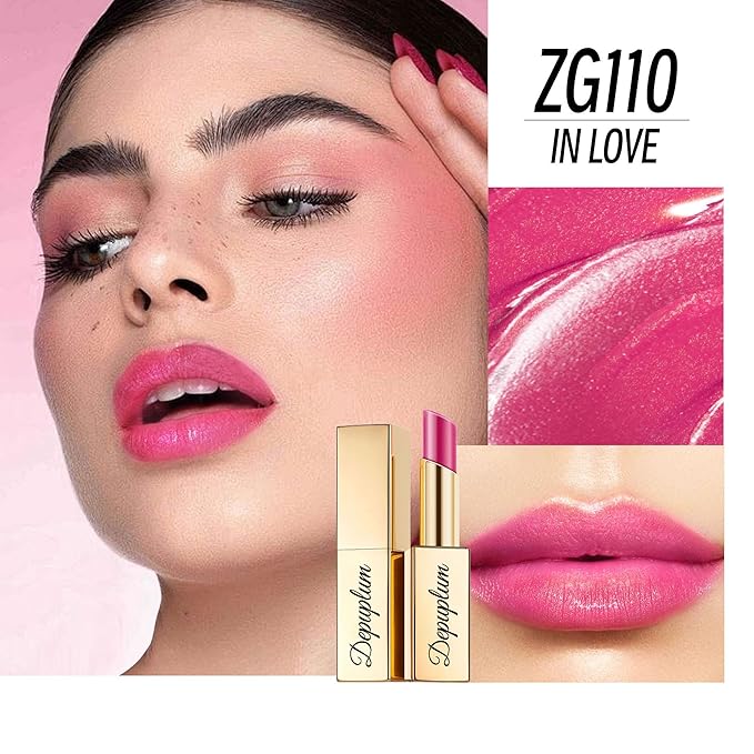 Hot Pink Brown Nude Lipstick Set for Women Shimmer Tinted Lip Balm Hydrating Moisturizing Lipstick Cruelty Free Lip Makeup, DM110/117/118