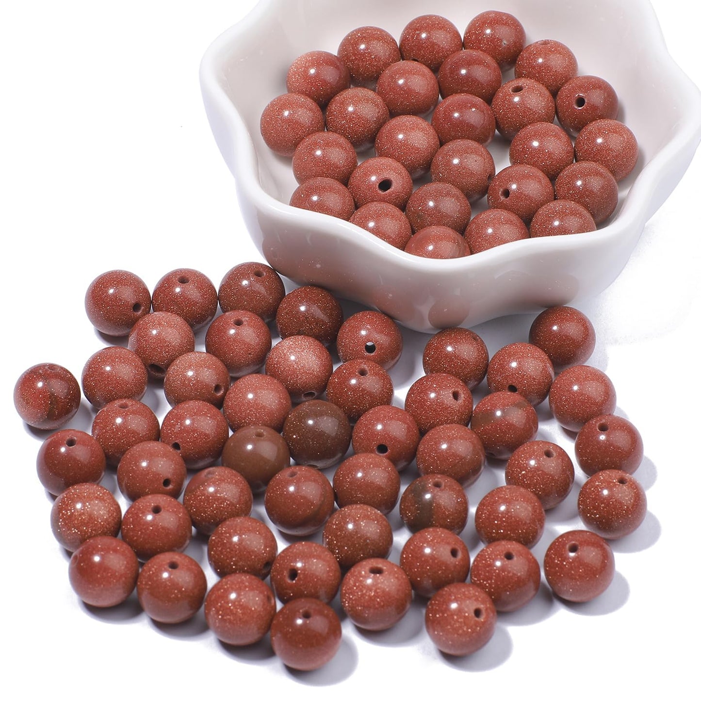 NITOPUPU 100Pcs 8mm Smooth Gold Sandstone Beads Round Loose Gemstone Stone Beads for Jewerly Making with Crystal Stretch Cord