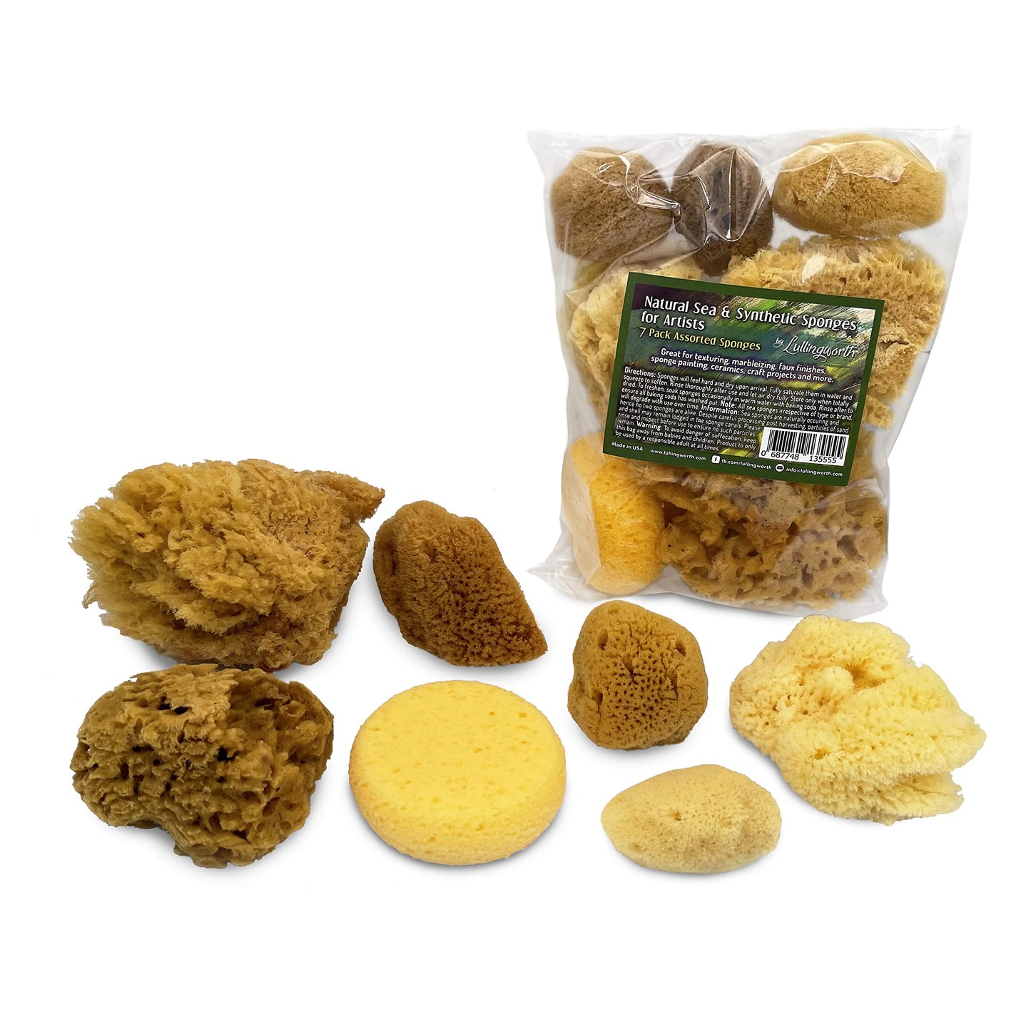 Lullingworth® Natural Sea & Synthetic Sponges - Assorted Sizes 7pc Value Pack for Crafts & Artists: Great for Painting, Acrylic Texturing, Hobbies, Art, Effects, Ceramics, Clay, Pottery