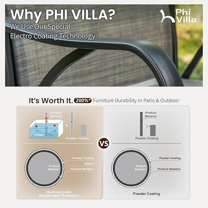 PHI VILLA Outdoor Patio Swivel Bar Set of 3, Textilene Furniture Bistro Set with 2 Bar Stools and Square Patio Bar Table for Garden Lawn Yard