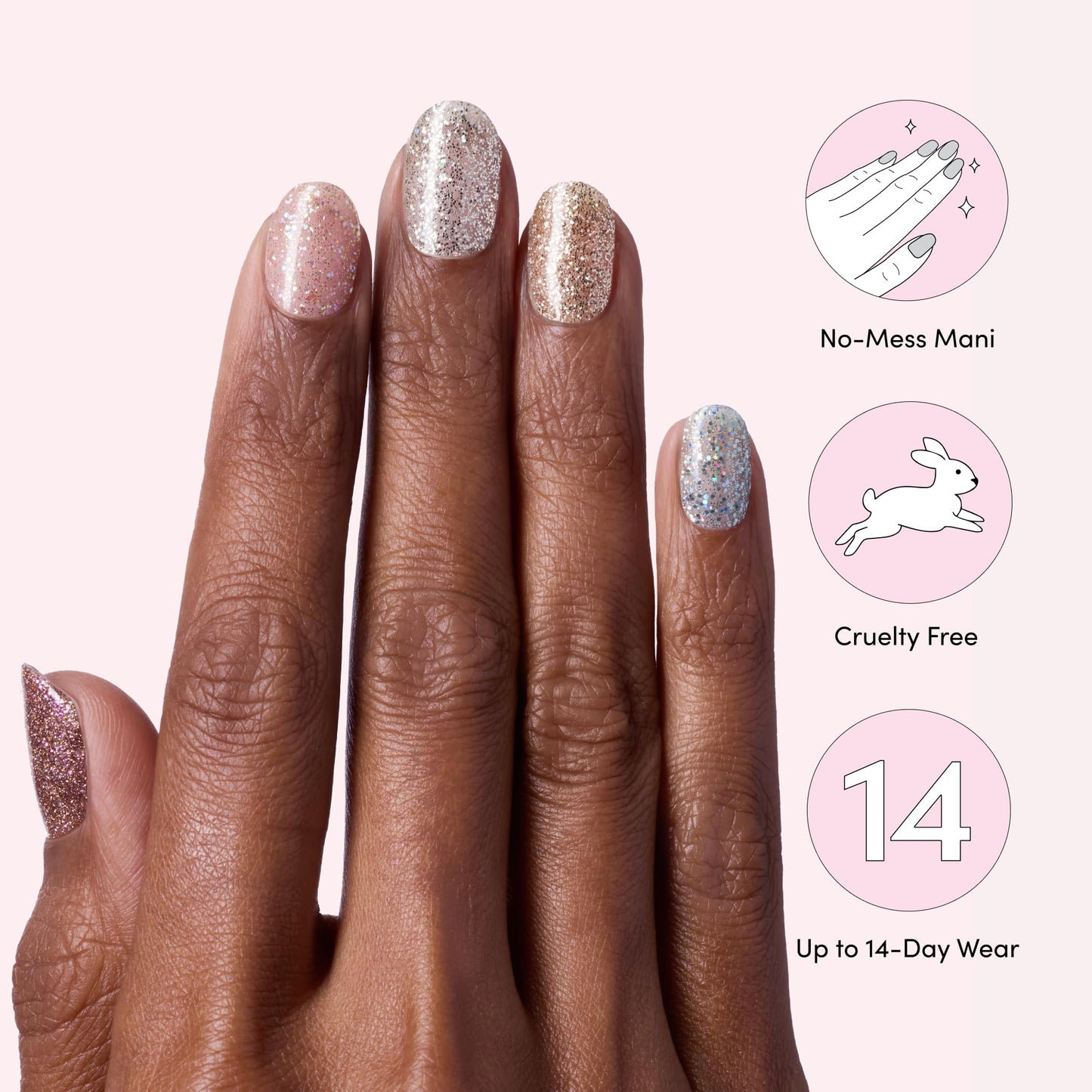 Dashing Diva Gloss Nail Strips 5-in-1 Kit - Best of Sparkles - UV Free, Chip Resistant, Long Lasting Gel Nail Stickers - Contains 110 Wraps, 5 prep Pads, 2 Files