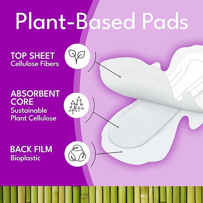 Sparkle Bamboo Maxi Pads | Plant-Based Feminine Hygiene Pads for Women | Super Soft & Leak-Proof with Wings | USDA Certified Biobased, Chlorine-Free, Hypoallergenic Protection | Overnight, 40 Count