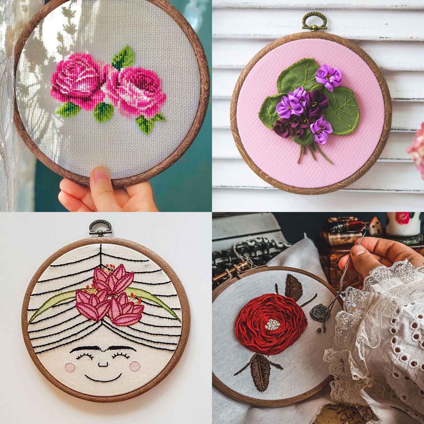 PATIKIL 10 Pieces 6.3"x4.7" Embroidery Hoops Frame Imitated Wood Oval Cross Stitch Hoop Ring for Embroidery Art Craft Handy Sewing Decoration