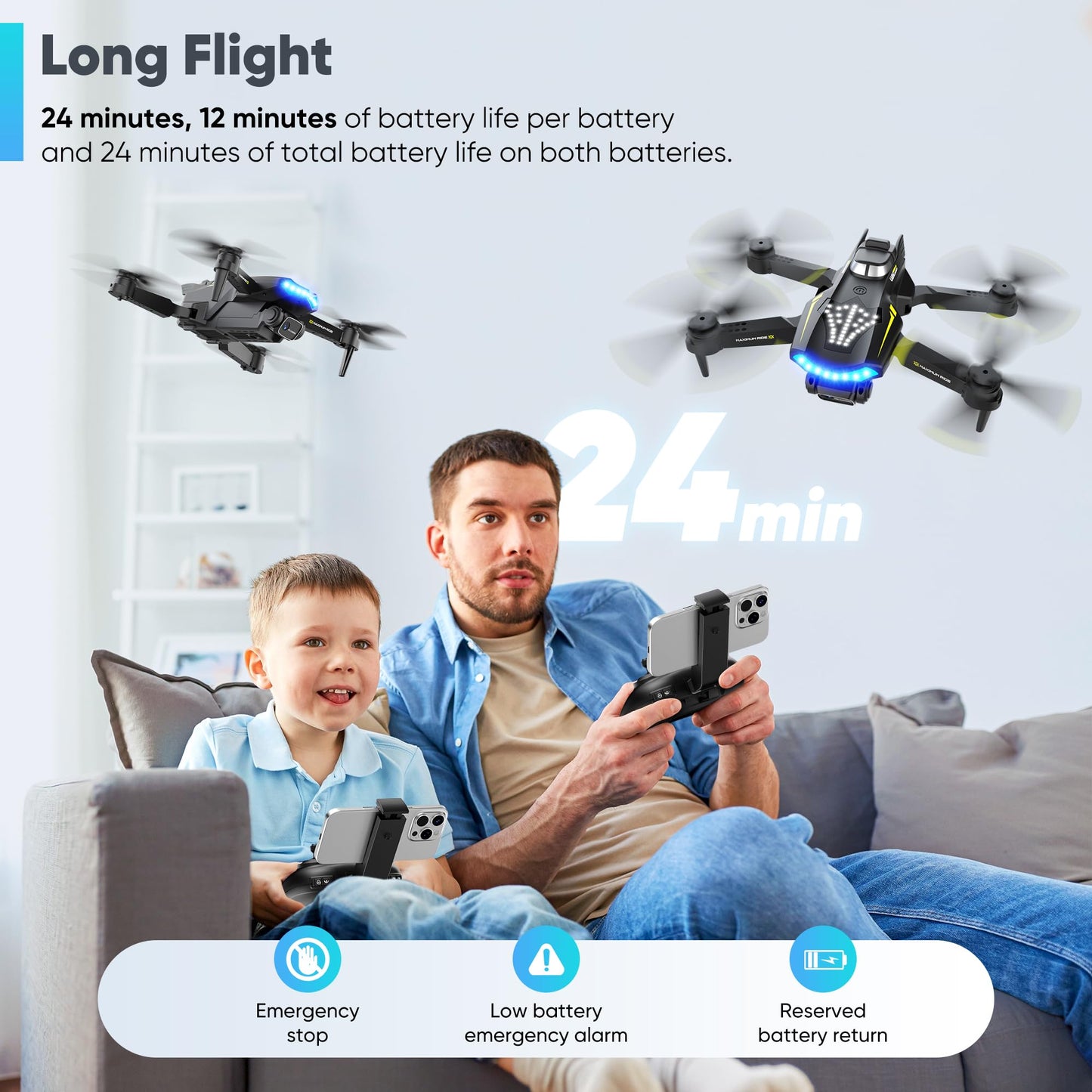 Flymevac Drone with Camera, Dual 720HD, Drone for Kids with Cool Lights, Gestures Control, Vertical Shooting, Waypoint Flight, Gravity Control, 3D Flip, 3-Speeds, Drones for Adults, Beginners, Kids
