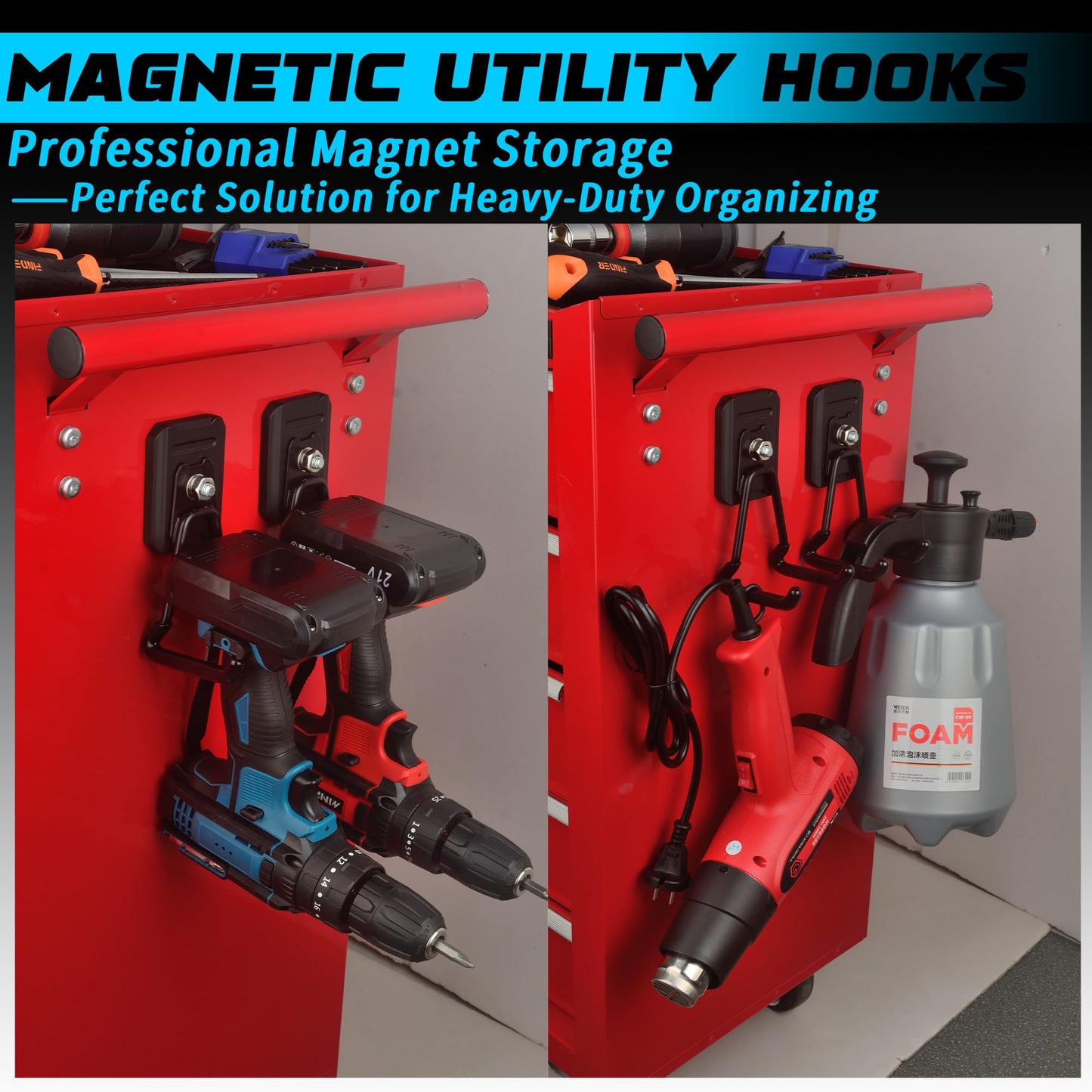 UNUSFIRE Heavy Duty Magnetic Hook, Large Utility Storage Magnetic Garage Hooks, Strong Magnet Hooks for Hanging Power Tool Hose Drill Metal Cart in Garden Workshop Kitchen (4Pack)