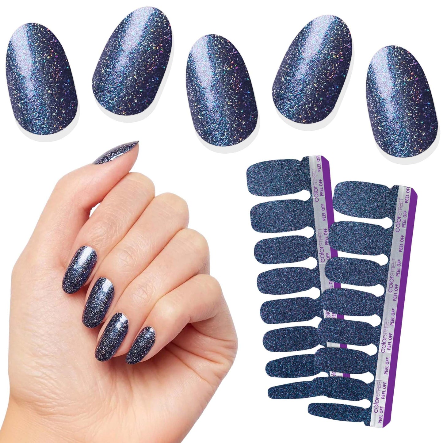 Color Street Dark Nebula Nail Strips - Midnight Purple with Holographic Shimmer - Shimmer Finish - 16 Double-Ended Nail Polish Strips