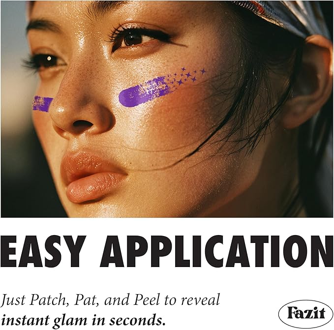Fazit Makeup Patches - Purple Game Day Speckles - Glow Up Make-Up Patches - Cute Glitter Makeup Accessories for Women - Cosmetic Glitter for Face