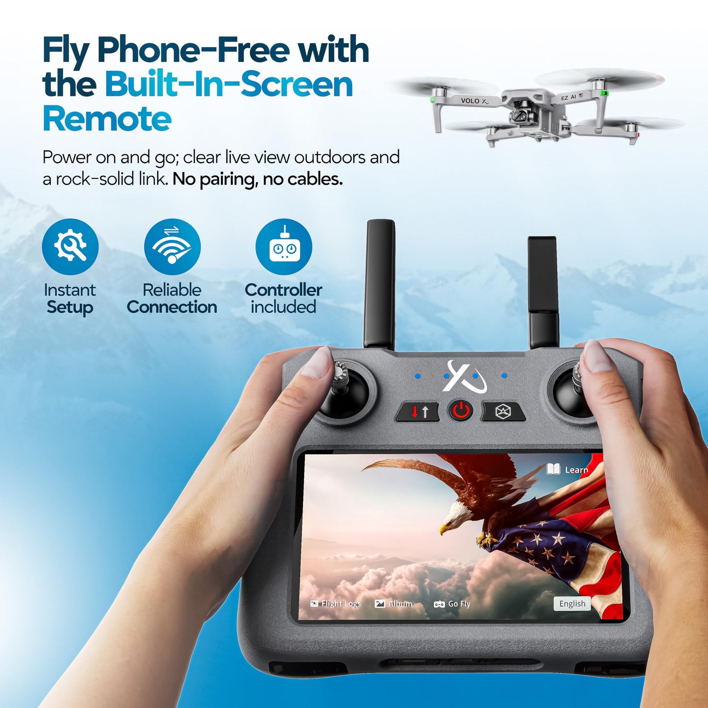 DCX Volo X EZ AI Drones – Drones with Camera for Adults 4k AI-Assisted Flight Control – FAA Approved Drone 4k Camera, 360° Obstacle Avoidance, U.S. Support – Beginner Drone for Adults