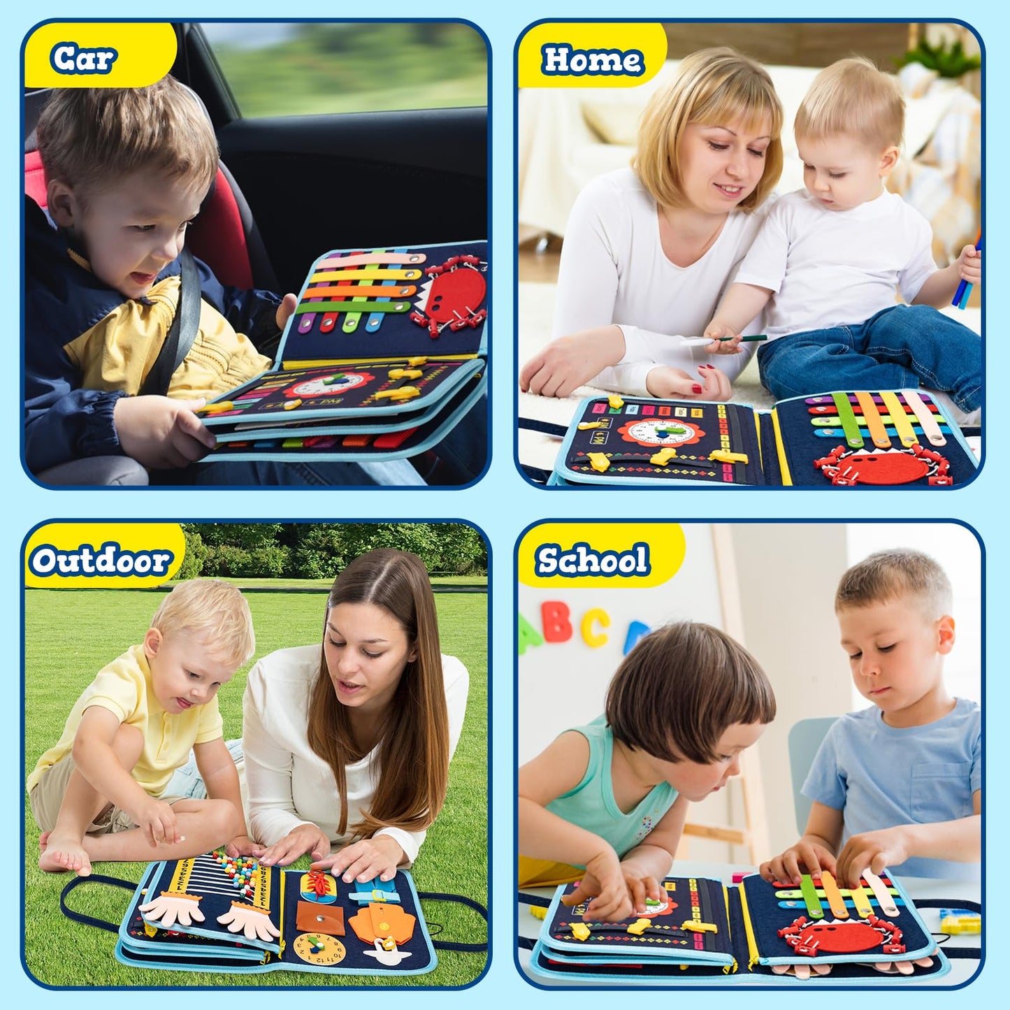 Lercaii Toddler Busy Board Book Montessori Toys,Sensory Book Educational Activities for Learning Fine Motor Skills, Quiet Travel Essentials for Airplane & Car, Birthday Gift for Boys Girls Toddlers
