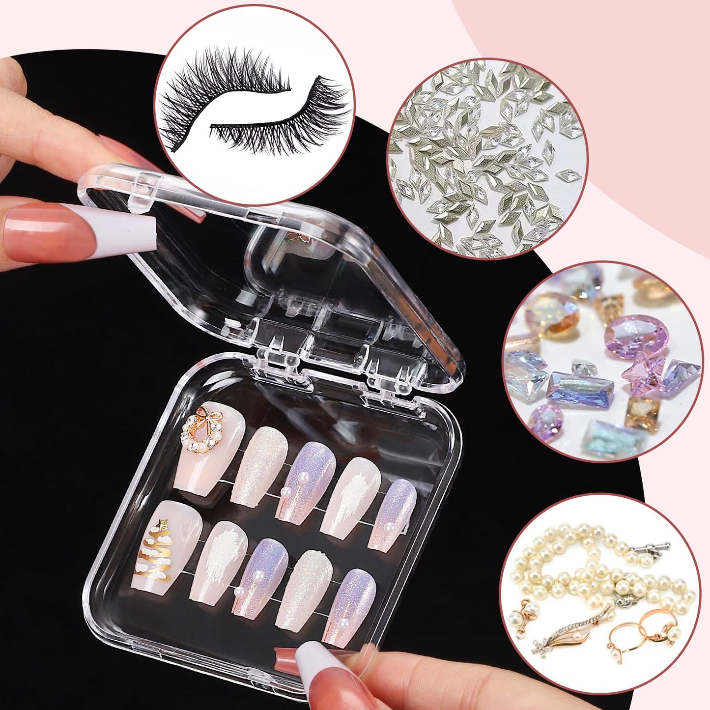 Udefineit 27PCS Press on Nail Boxes with 5M Nail Tape, Clear Acrylic Nail Display Box for Storage Nail Tips Press on Container Plastic Empty Packaging Boxes for Nail Art Home Beauty Salon