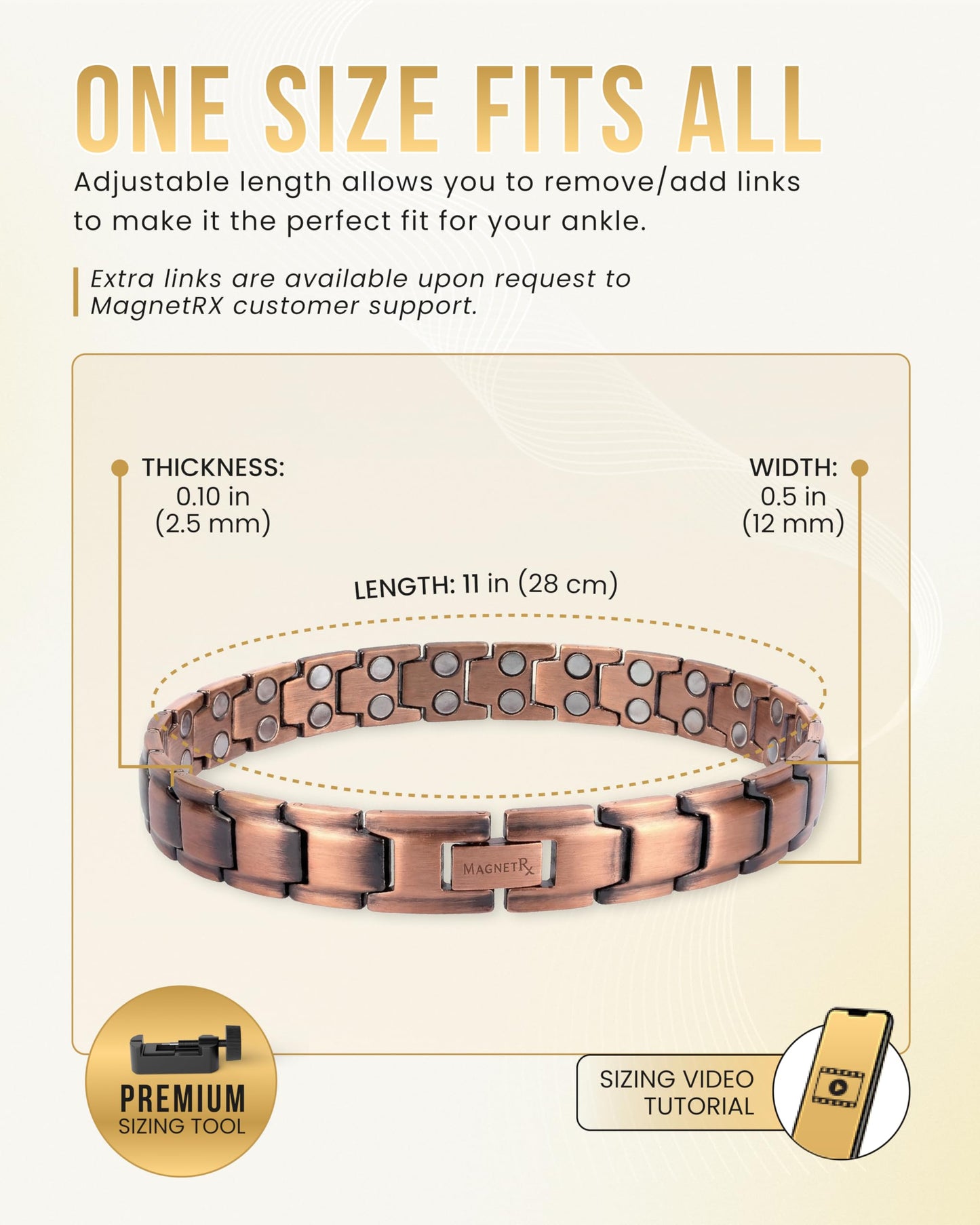 MagnetRX® Copper Anklet for Men – Ultra Strength Magnetic Copper Ankle Bracelet for Men – Effective Magnetic Ankle Bracelet (Men's Anklet)