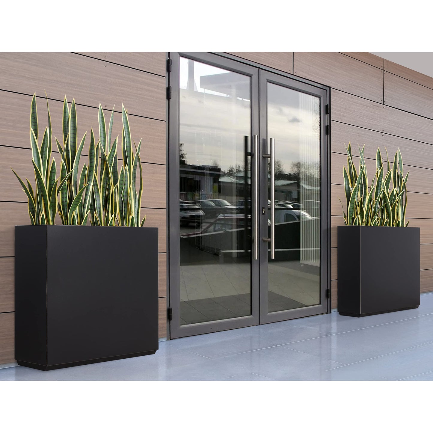 Wallowa Metallic Heavy Outdoor Planter Box, Span Planter, Pure Black with Hand Brushed Gold Rim, Long and Tall Divider Planter, No Assembly and Seamless, 38”Lx10”Wx30”H 48.8 Pounds